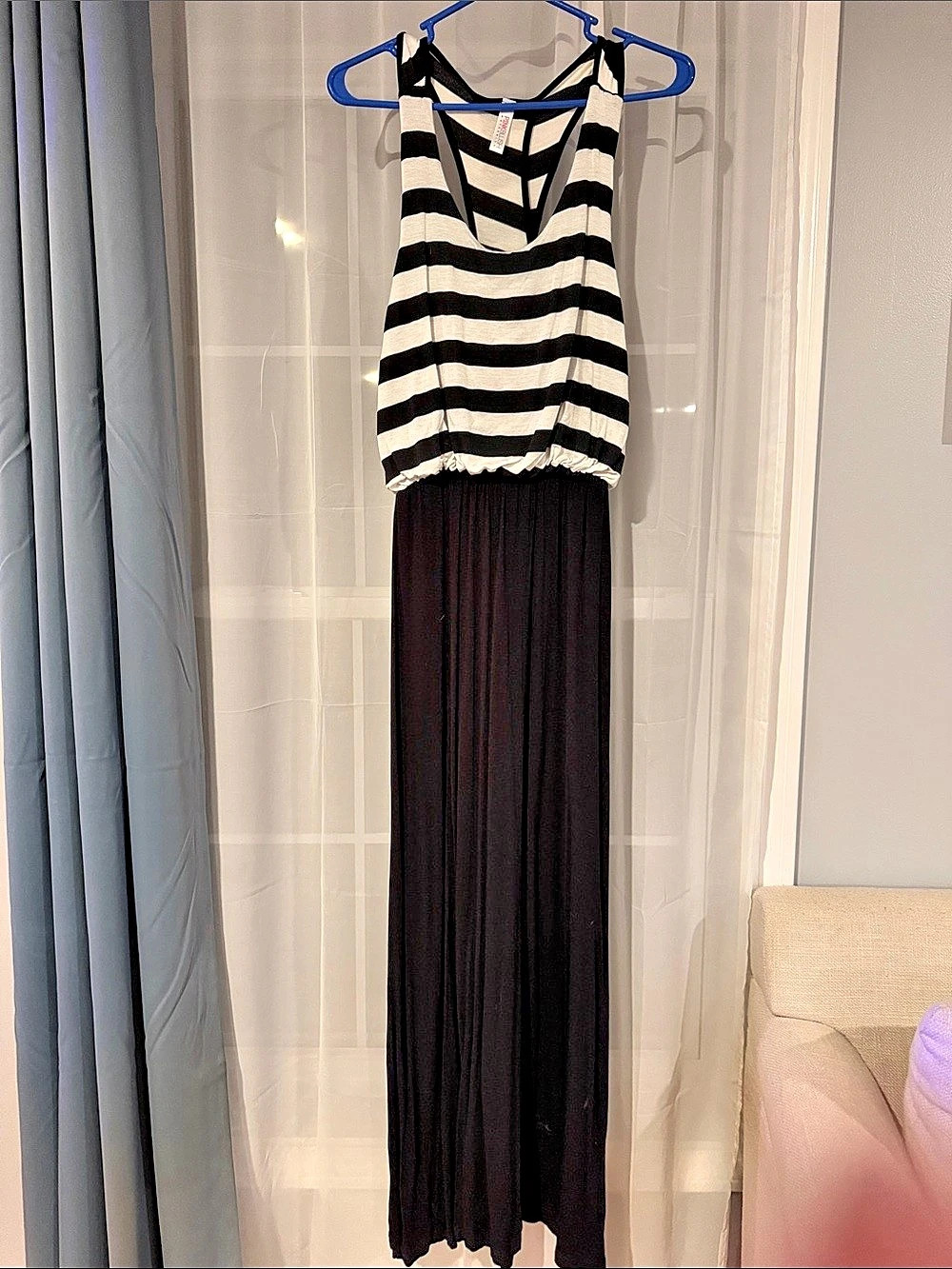 Pink Blush Maternity Striped Maxi Dress in Black & White Like New